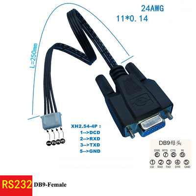 Porto de série da terra de DB9 RS232 DCD RXD TXD 4 ao conector do pino JST-XH 2.54mm para estender o cabo