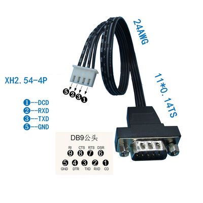 Porto de série da terra de DB9 RS232 DCD RXD TXD 4 ao conector do pino JST-XH 2.54mm para estender o cabo