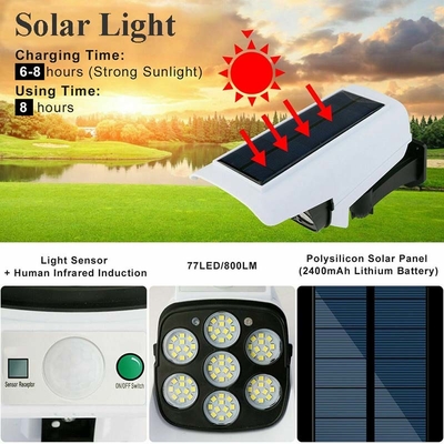 2 em 1 lâmpada de parede solar exterior leve solar do sensor de movimento da câmera do manequim da segurança impermeável