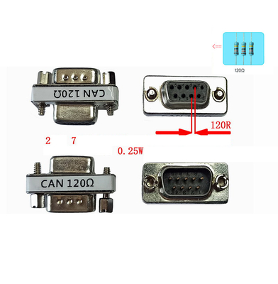 Adaptador de interfaces DB9 para CAN Bus com Pin-2 Pin-7 Resistência de 120 Ohm para análise de diagnóstico do veículo