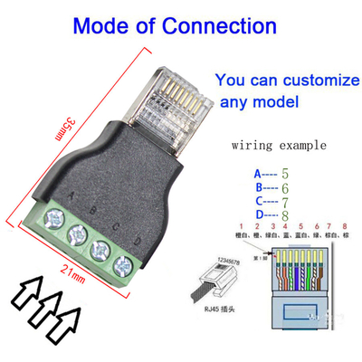 RJ45 Rede Plug masculino 8P8C para 4 blocos de terminal de parafuso de pin RS485 Adaptador