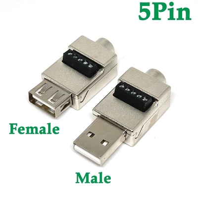 Caixa de metal USB Jack masculino ou feminino para blocos terminais de parafuso de 5 pinos Adaptador de conector