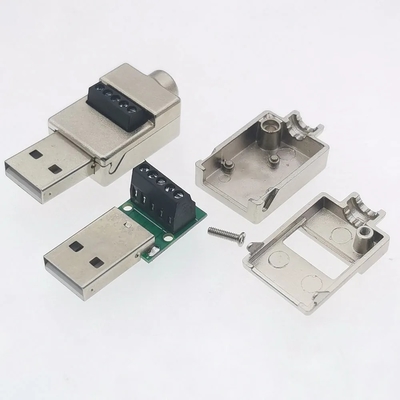 Caixa de metal USB Jack masculino ou feminino para blocos terminais de parafuso de 5 pinos Adaptador de conector