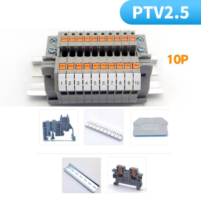 PTV 2.5 Side Entry Push-in Connection Spring Clamp DIN Rail Terminal Blocks Kit Conjunto 24A 800V