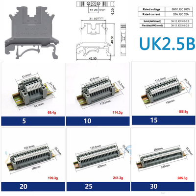 IP65 Caixa de junção de cabo à prova d'água 80*130*70mm com UK2.5B Din Rail Terminal Blocks 1 em 3 fora