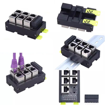 RJ45 preto Jack feminino 8P8C 6 Port Hub para 8 pin de parafuso Adaptador de bloco terminal para aplicação de servo