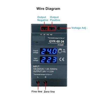 60W 12V 24V Din Rail Power Display Digital AC-DC Switch ajustável Fornecedor de energia para LED Light Strip