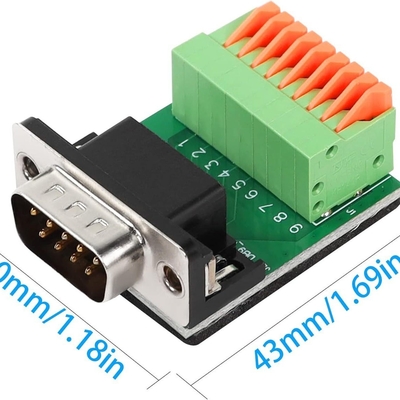 Adaptador de série de Pin Female Male RS232 do sub 9 de DB9 D para parafusar a placa da fuga dos blocos de terminais sem tampa