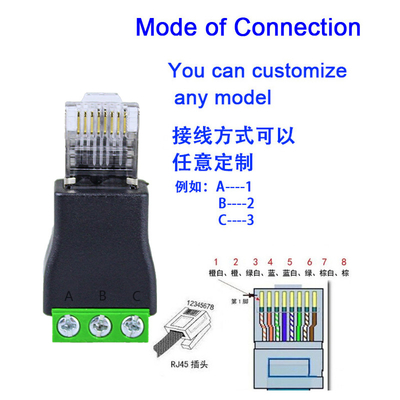 RJ45 Homem para RS485 3 Pins Parafusos Adaptador Terminal Conector Splitter