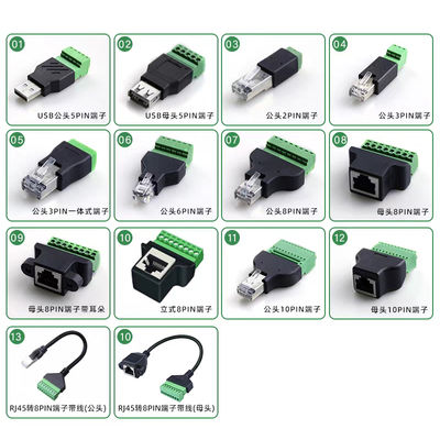 Homem 8P8C da rede RJ45 ao adaptador do bloco de terminais do parafuso RS485