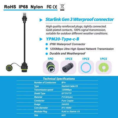Adaptador Starlink Ethernet de 250 mm Gen 3 Mini, cabo de extensão Starlink para acoplador RJ45