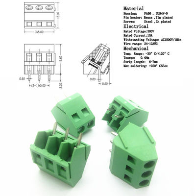 5.0mm Pitch PCB Soldagem Conectores de montagem de parafuso Blocos terminais 45° Entrada lateral