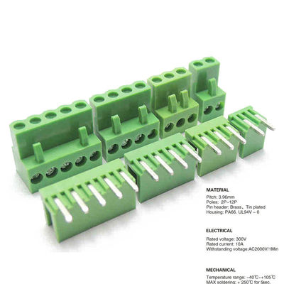 os blocos de terminais Pluggable do parafuso do PWB do passo de 3.96mm obstruem + Pin Header Socket Green HT3.96