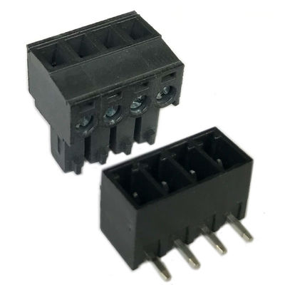 os blocos de terminais Pluggable do parafuso do PWB do passo de 3.81mm obstruem + ângulo direito Pin Header Black