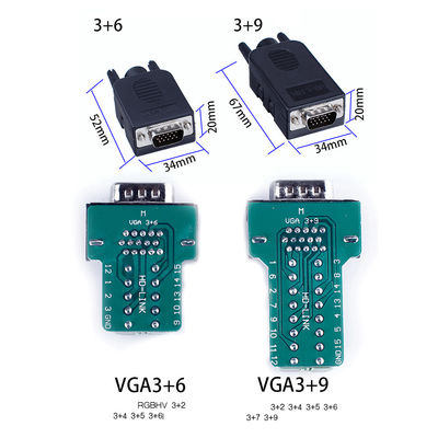 Pin VGA do sub 15 de DB15 D (3+9) três conectores fêmeas masculinos da fileira ao adaptador dos blocos de terminais