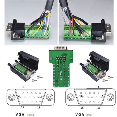 Pin VGA do sub 15 de DB15 D (3+9) três conectores fêmeas masculinos da fileira ao adaptador dos blocos de terminais