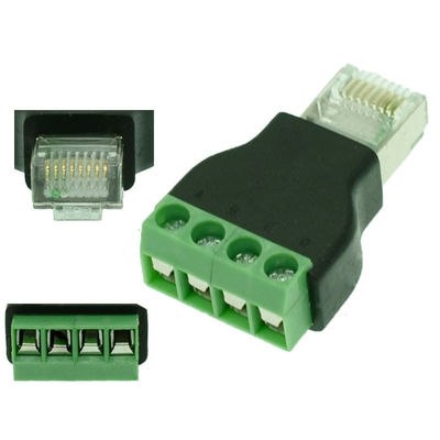 RJ45 Rede Plug masculino 8P8C para 4 blocos de terminal de parafuso de pin RS485 Adaptador