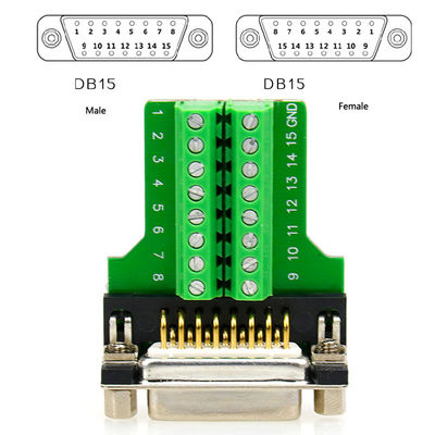 Sub 15 Pin Dual Row Connectors de DB15 D ao adaptador dos blocos de terminais com alojamento