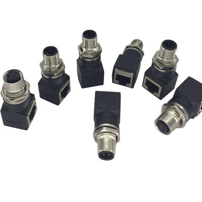 Tomada dos ethernet RJ45 do conector masculino do núcleo M12 4 ao adaptador ou fêmea