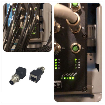 Tomada dos ethernet RJ45 do conector masculino do núcleo M12 4 ao adaptador ou fêmea