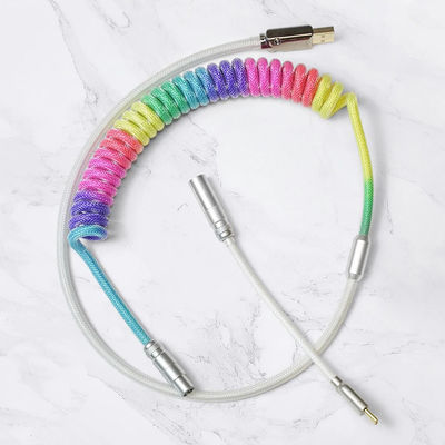 Conector audio enrolado mecânico do cabo do teclado que acopla o tipo-c cabo de USB do arco-íris