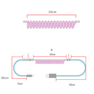 Conector audio enrolado mecânico do cabo do teclado que acopla o tipo-c cabo de USB do arco-íris