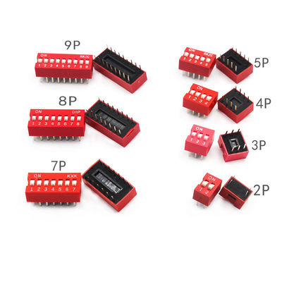 interruptor de MERGULHO 1 da corrediça do passo de 2.54mm preto azul vermelho da fileira dobro da montagem do PWB de 2 3 4 5 6 8 9 10 posições