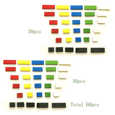 62pcs coloriu conectores retos da placa do PWB de Pin Header Female Socket da única fileira de 2.54mm