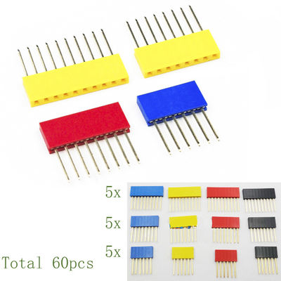 60pcs coloriu o conector longo reto do PWB de Pin Header 11mm Pin Socket da única fileira de 2.54mm