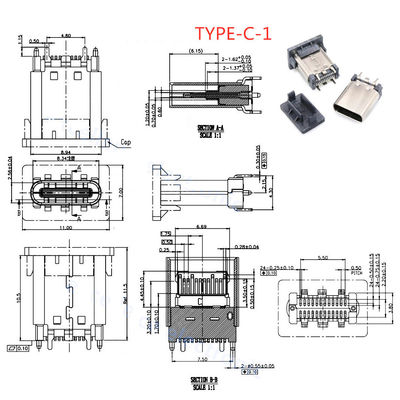 tipo conector fêmea portuário de carregamento rápido de 24P USB 3,1 do PWB de Jack do soquete do pino do receptáculo 24 de C