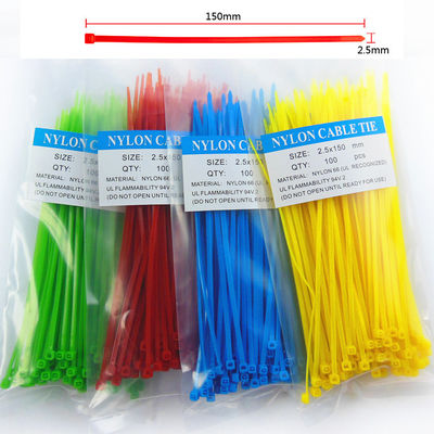 laços de empacotamento de travamento automático de nylon plásticos coloridos do fecho de correr do fio do cabo de 2.5mm x de 150mm
