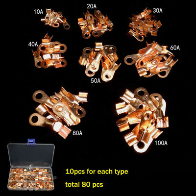 o fio aberto do tambor 80pcs frisa o jogo de cobre OT 10A de Ring Lug Terminals Assortment Set a 100A