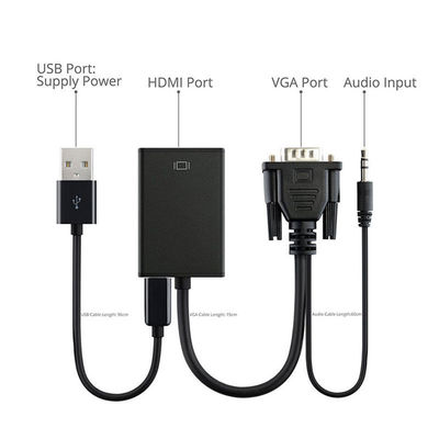 Homem de VGA a HDMI 1080P HD + adaptador video audio do conversor da tevê HDTV com cabo