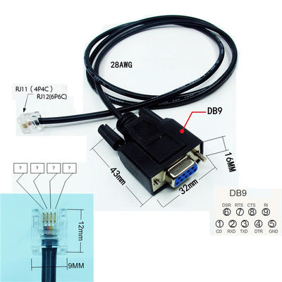 Porto de série fêmea de COM DB9 RS232 ao cabo de Exapansion do conector de RJ11 RJ12