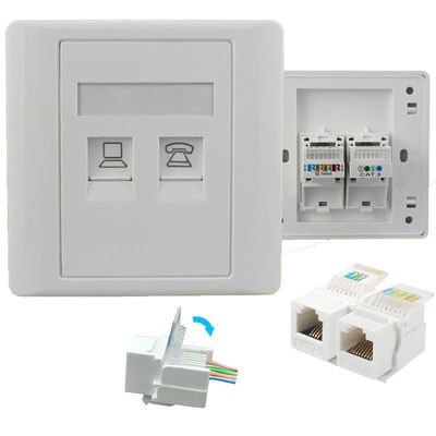 Braçadeira rápida modular portuária dupla de Jack Cat 5E da rede de telefone de RJ11 RJ45 para a tomada de soquete da parede