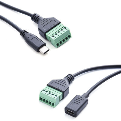 Tipo-c 3,1 cabo fêmea 30cm da expansão de adaptador dos terminais de parafuso do pino de Jack To 5 do homem de USB
