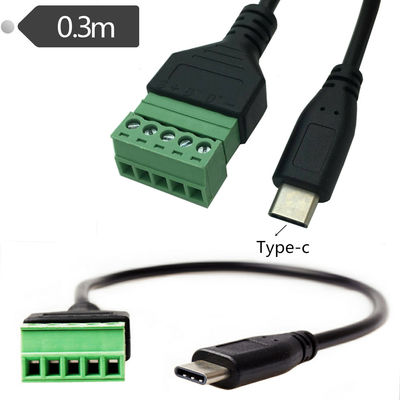 Tipo-c 3,1 cabo fêmea 30cm da expansão de adaptador dos terminais de parafuso do pino de Jack To 5 do homem de USB