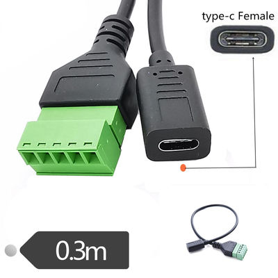 Tipo-c 3,1 cabo fêmea 30cm da expansão de adaptador dos terminais de parafuso do pino de Jack To 5 do homem de USB