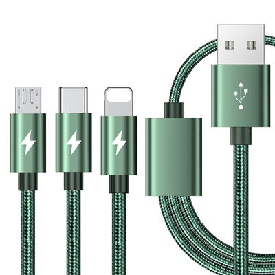 3-in-1 que o cabo rápido USB da carga datilografa o cabo da carga de 5 ampère dados de C trançou o cabo da tela