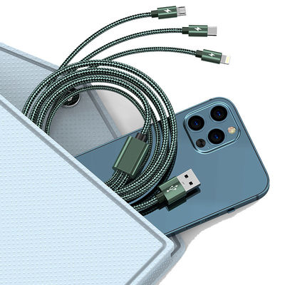 3-in-1 que o cabo rápido USB da carga datilografa o cabo da carga de 5 ampère dados de C trançou o cabo da tela