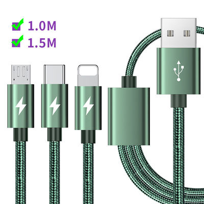 3-in-1 que o cabo rápido USB da carga datilografa o cabo da carga de 5 ampère dados de C trançou o cabo da tela