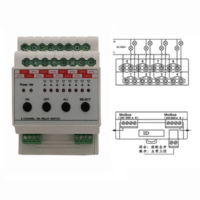Smart Home que ilumina a maneira 16A do módulo de interruptor 8 do relé da unidade de controle na linha do protocolo de RS485 Modbus