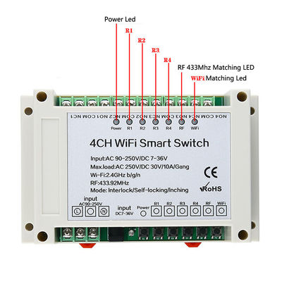 Interruptor esperto do relé de WiFi RF do telefone celular de 4 maneiras com controle de Alexa Google Home Voice Remote das Amazonas