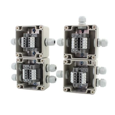 Cerco elétrico plástico impermeável da distribuição da caixa de junção 83*81*56mm com terminais do trilho do ruído