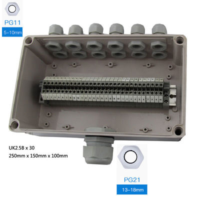 Caixa de junção elétrica 250*150*200mm da canalização do cerco com blocos de terminais do trilho do ruído de UK2.5B