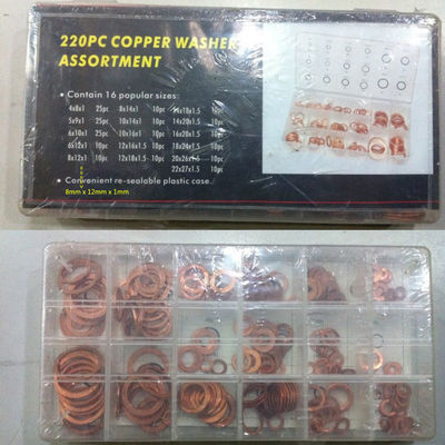 220pcs 16 faz sob medida o jogo liso de cobre métrico IMPA813080 de Ring Washer Gaskets Assortment Set