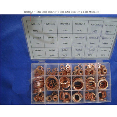350pcs 18 faz sob medida o jogo liso de cobre métrico IMPA813080 de Ring Washer Gaskets Assortment Set