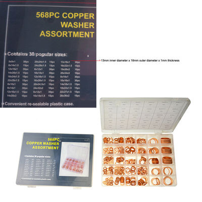 568pcs 30 faz sob medida o jogo liso de cobre métrico IMPA813080 de Ring Washer Gaskets Assortment Set