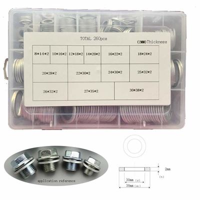 260pcs 13 faz sob medida o jogo liso de alumínio métrico da variedade das gaxetas de Ring Oil Drain Plug Washers