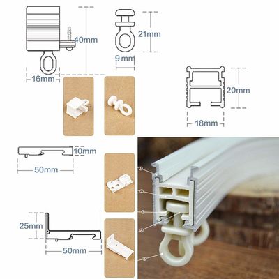 Cortina curvada Rod Track Rail Inner Pulley de Polo do alumínio janela plástica dobrável resistente